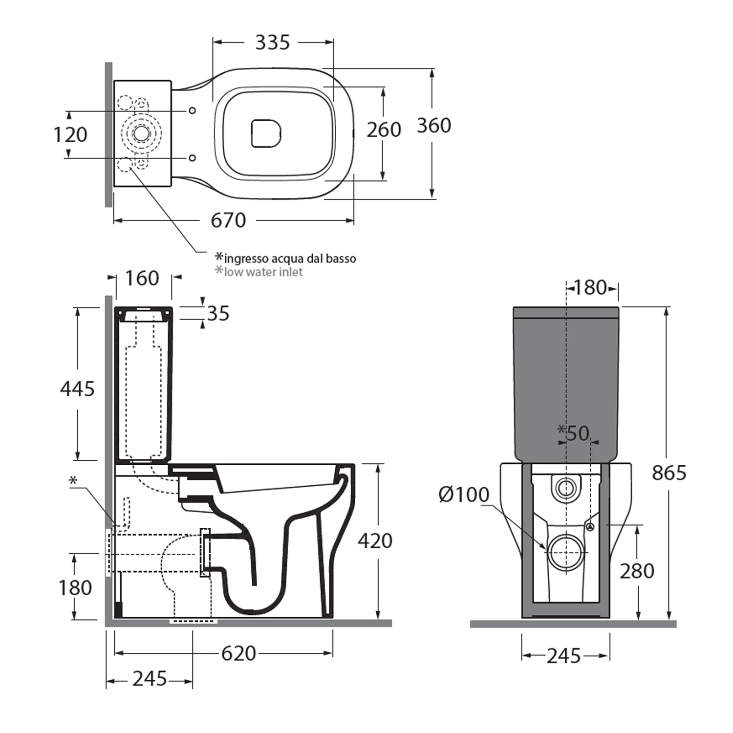  Vaso Monoblocco Filomuro completo di cassetta e sedile Ceramica Azzurra Glaze sedile soft close