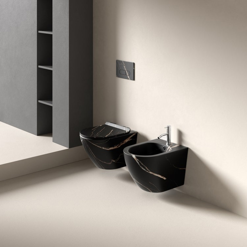 Coppia sanitari sospesi Vaso rimless e bidet serie LineaM Bathcore -Marmorizzato nero