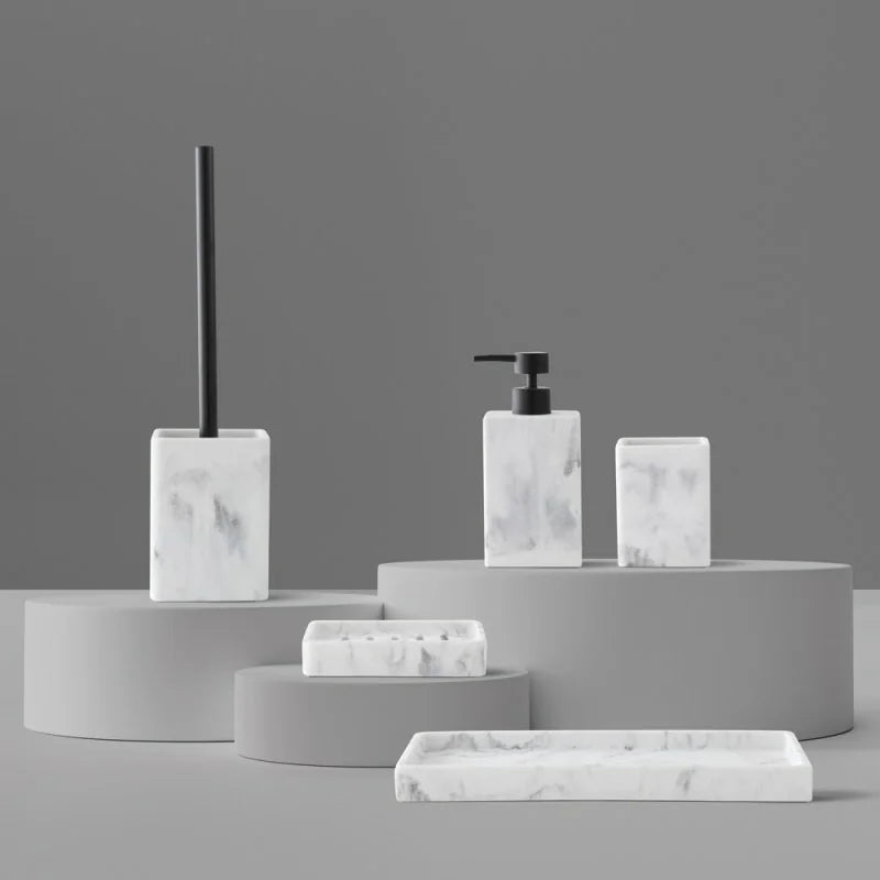 Porta spazzolino d'appoggio BathCore serie Marble - Effetto marmo bianco 2