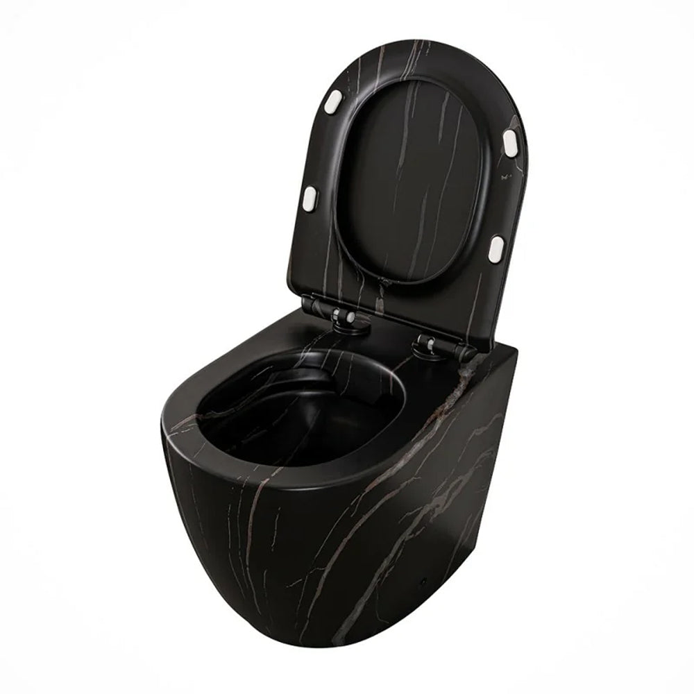 Coppia Sanitari Filomuro Wc con Scarico Tornado + Bidet Bathcore Serie LineaM Ceramica - Marmorizzato Nero 2