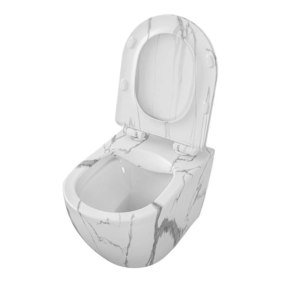 Coppia Sanitari Filomuro Wc con Scarico Tornado + Bidet Bathcore Serie LineaM Ceramica - Marmorizzato Bianco 4