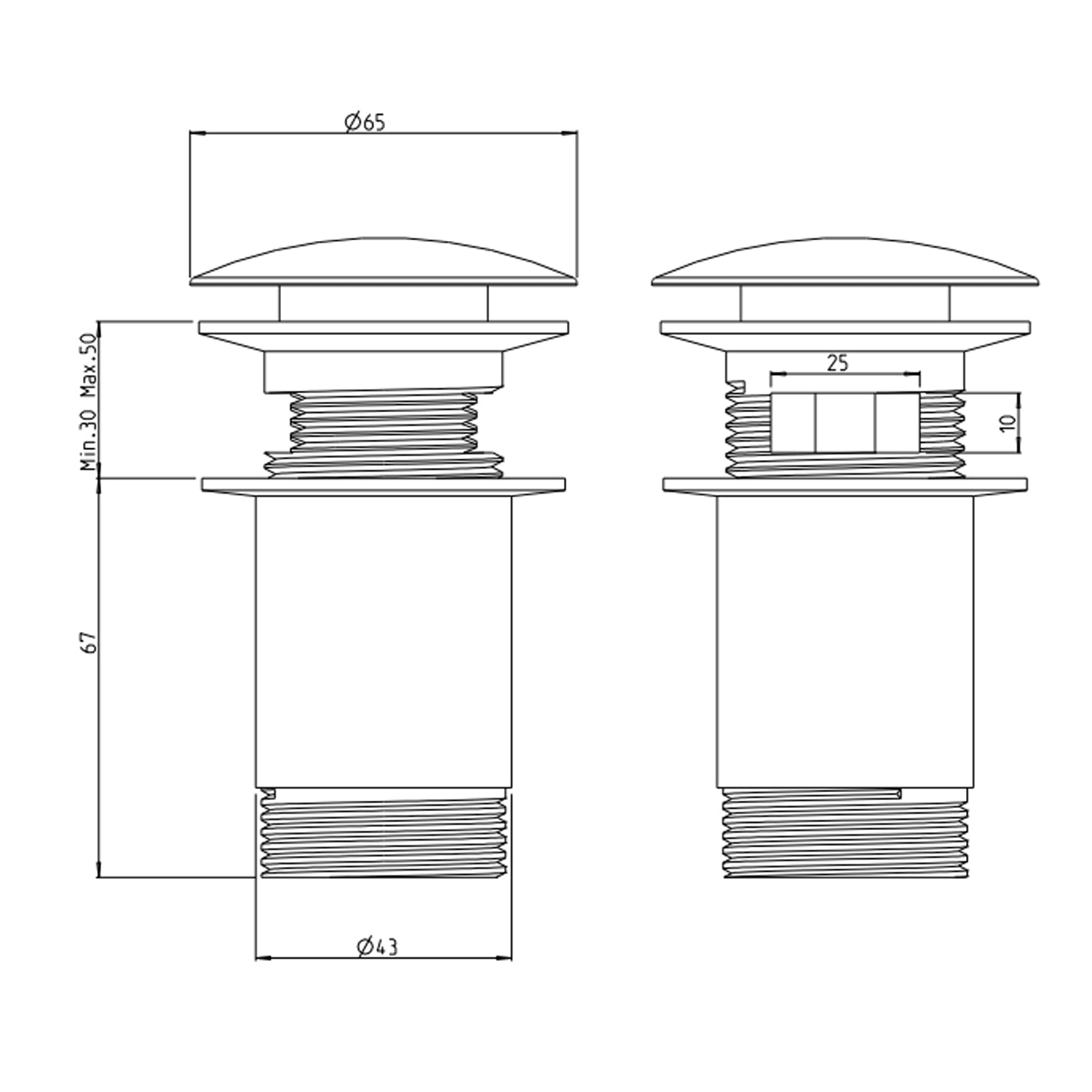  Scarico Click Clack con troppo pieno in ottone cromo nero by CeramicStore | Lo specialista del tuo bagno