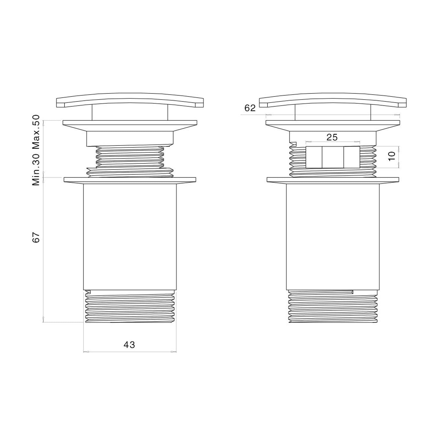  Scarico Click Clack tappo quadro senza troppo pieno in ottone by CeramicStore | Lo specialista del tuo bagno