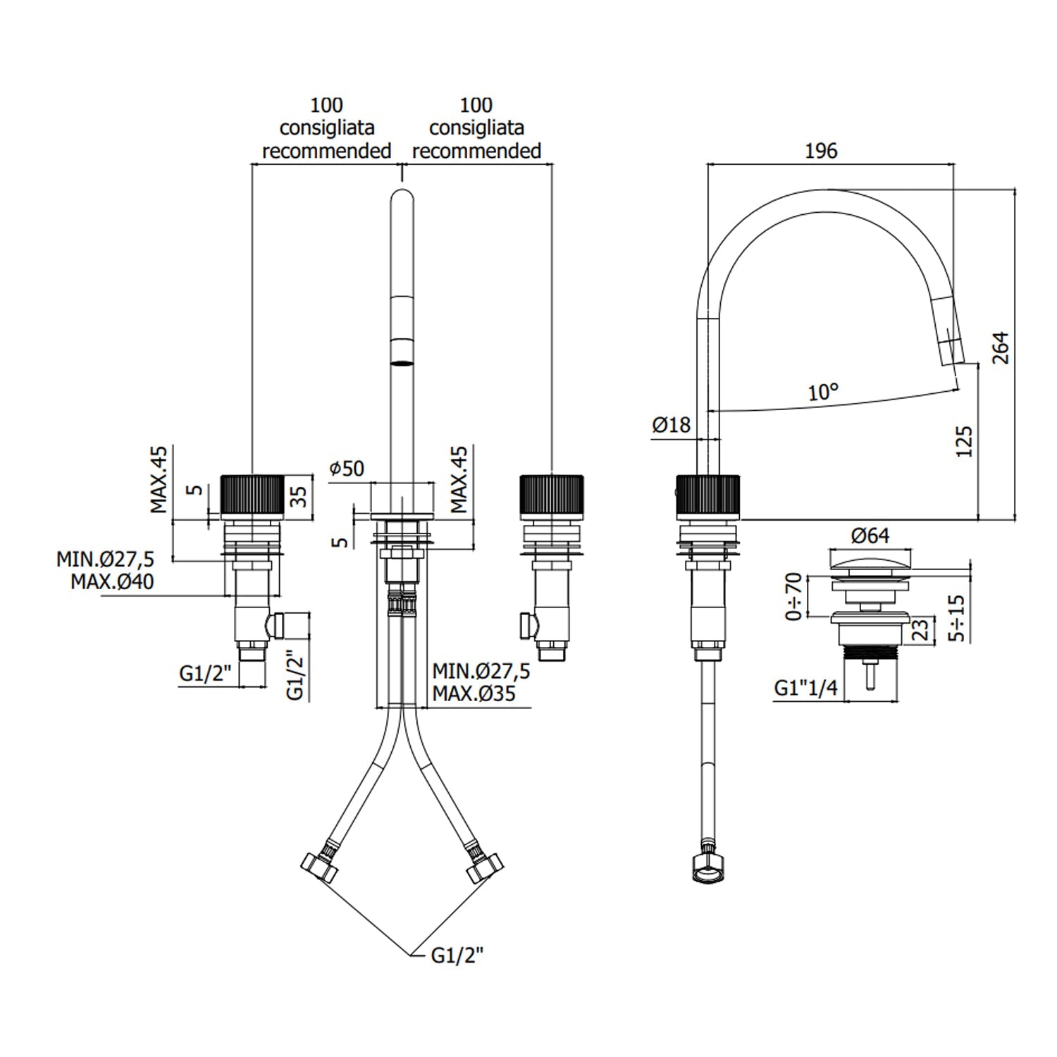  Batteria ad incasso per lavabo a tre fori collezione Jo Paffoni by CeramicStore | Lo specialista del tuo bagno