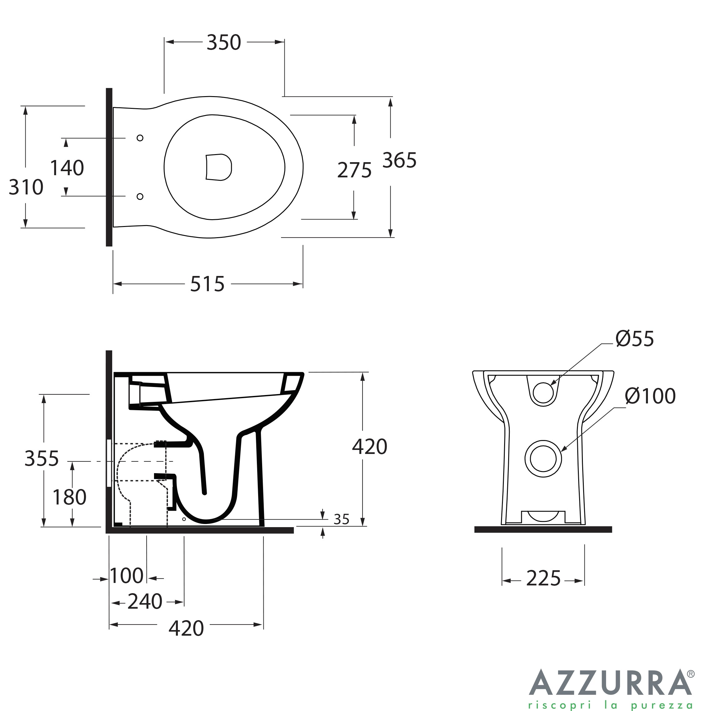  Sanitari filo parete ceramica azzurra fast wc + bidet + sedile soft close slim