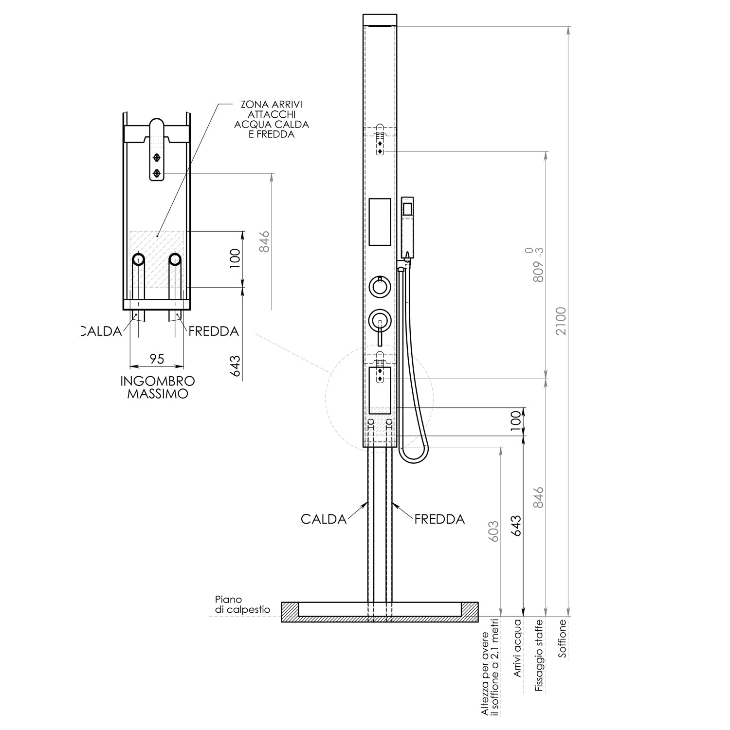  Pannello doccia multifunzione con cascata modello CASCADE 00 finitura inox - Spazzolato by CeramicStore | Lo specialista del tuo bagno