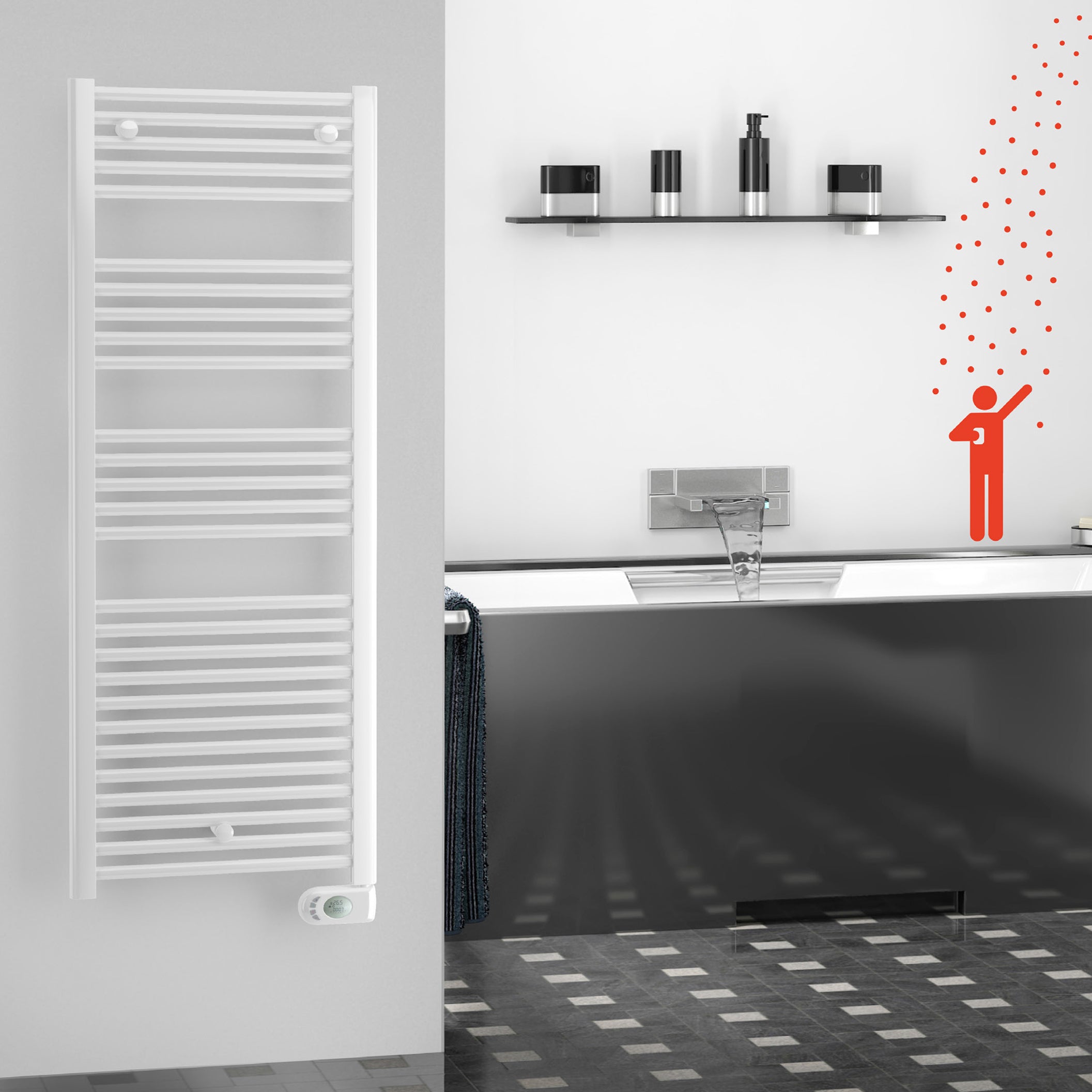  Termoarredo elettrico con termostato digitale Lazzarini Cortina EVO 1375X480 Bianco by CeramicStore | Lo specialista del tuo bagno