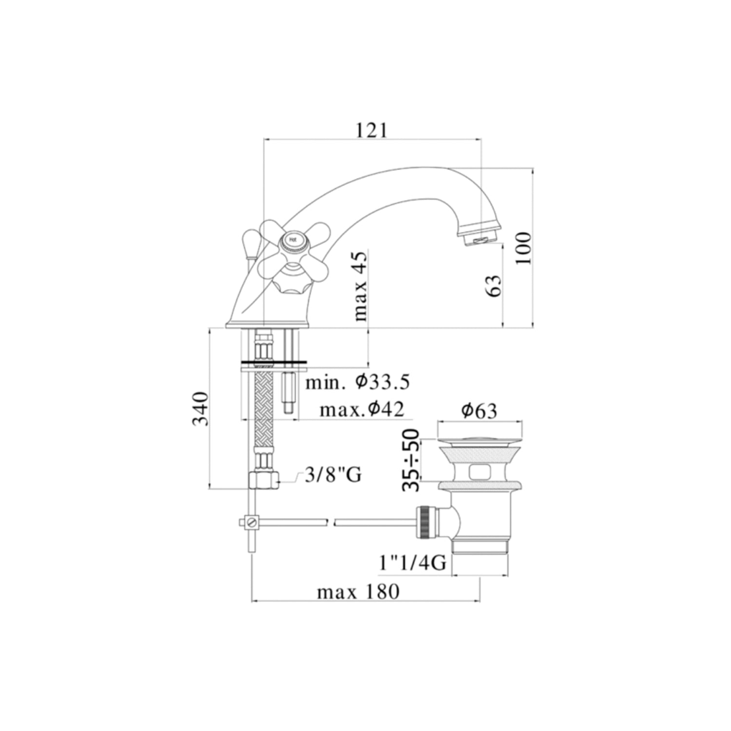  Monoforo lavabo Retrà² con scarico automatico Paffoni serie Viola - Ramato by CeramicStore | Lo specialista del tuo bagno