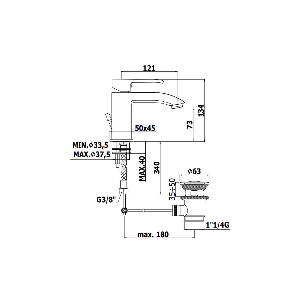  Miscelatore Lavabo con piletta e scarico automatico serie Level modello LES075ST steel looking Paffoni by CeramicStore | Lo specialista del tuo bagno