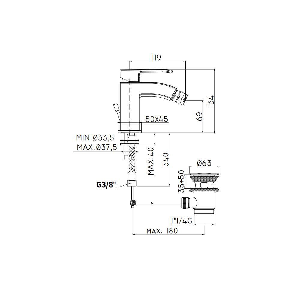  Miscelatore Bidet con piletta serie Level modello LES135ST Steel looking Paffoni by CeramicStore | Lo specialista del tuo bagno