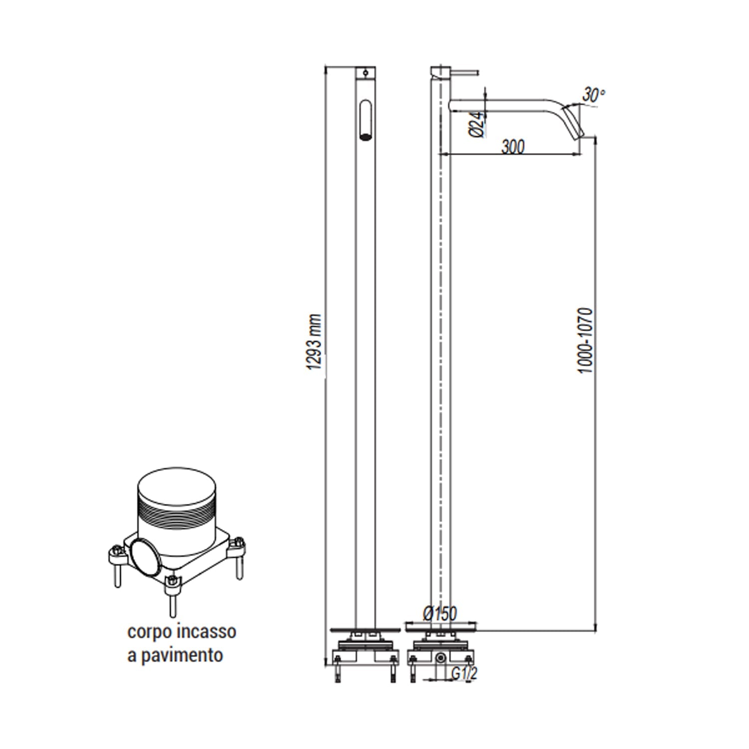  Miscelatore monocomando lavabo freestanding RubiFlux serie Aria - Acciaio Satinato by CeramicStore | Lo specialista del tuo bagno