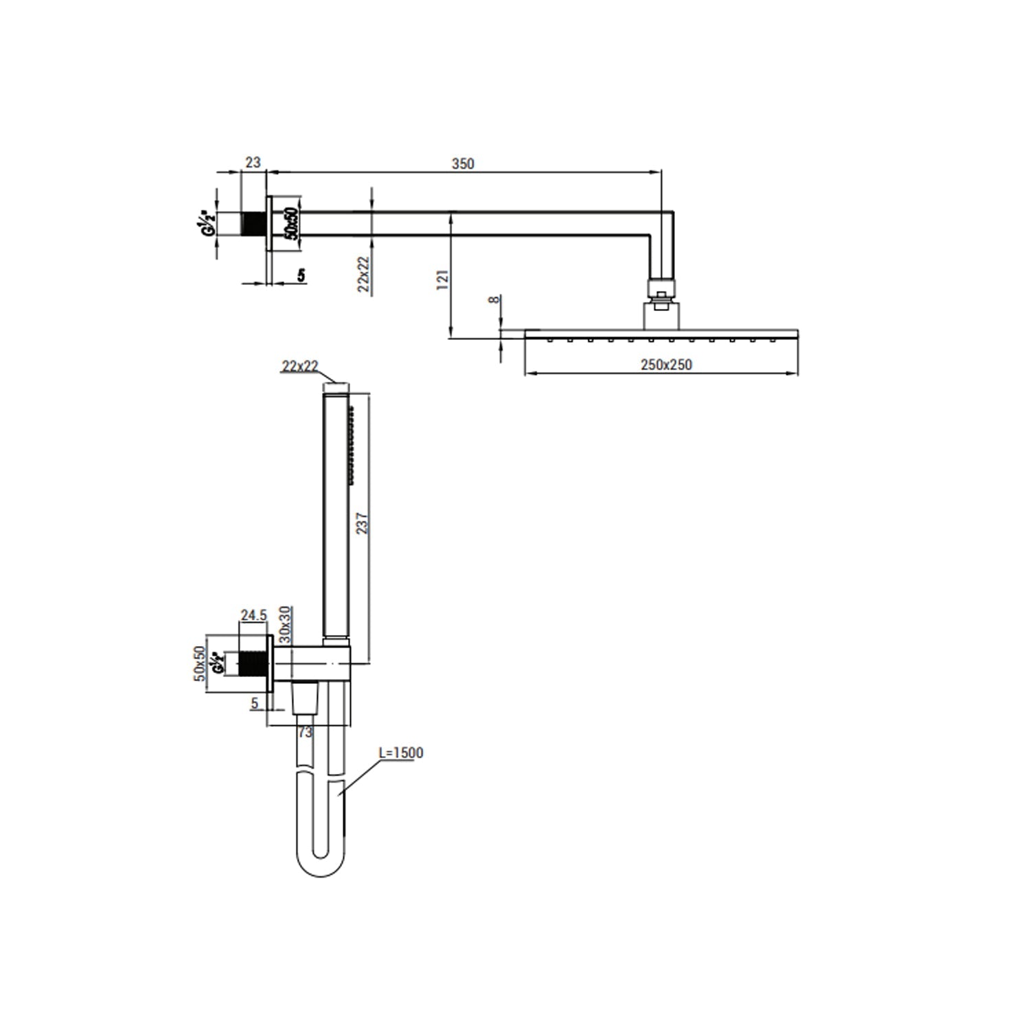  Kit doccia soffione quadrato con doccino RubiFlux serie Aria €“ Acciaio Satinato 316L by CeramicStore | Lo specialista del tuo bagno