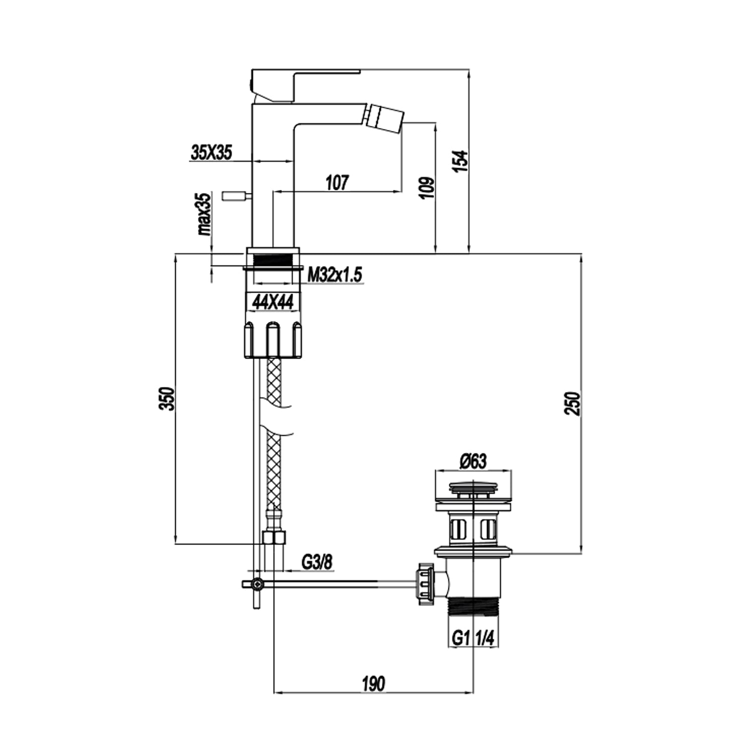  Miscelatore monocomando bidet con scarico RubiFlux serie Rose - Nero Opaco by CeramicStore | Lo specialista del tuo bagno