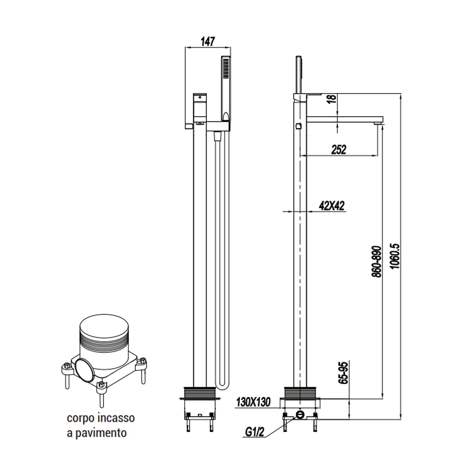  Miscelatore monocomando per vasca centro stanza con kit doccino RubiFlux serie Rose - Nero Opaco by CeramicStore | Lo specialista del tuo bagno