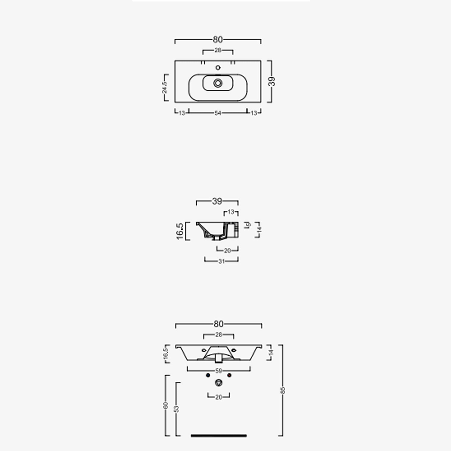  Lavabo Sospeso o da Incasso Domus Falerii modello F50 80x39 cm by CeramicStore | Lo specialista del tuo bagno