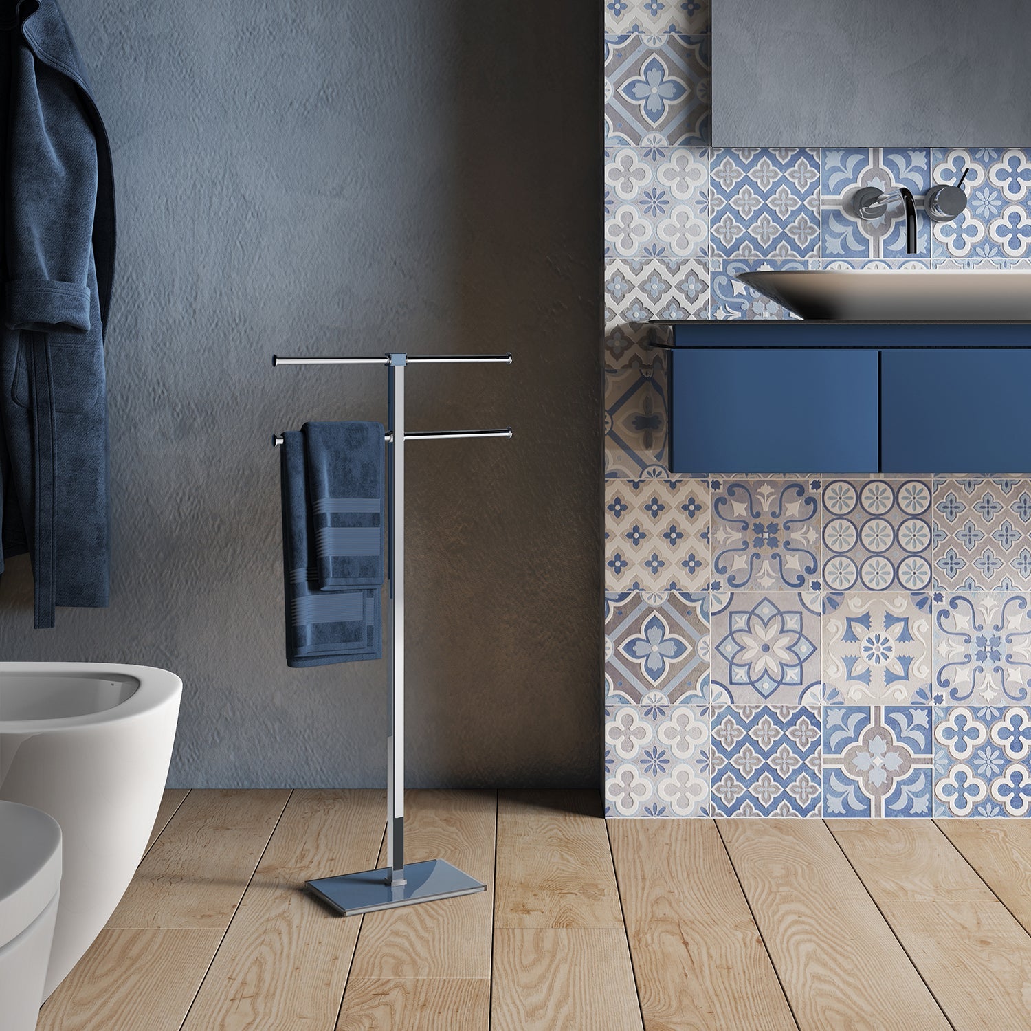  Piantana porta asciugamani in Acciaio Inox Gedy di Rainbow - Blu Petrolio