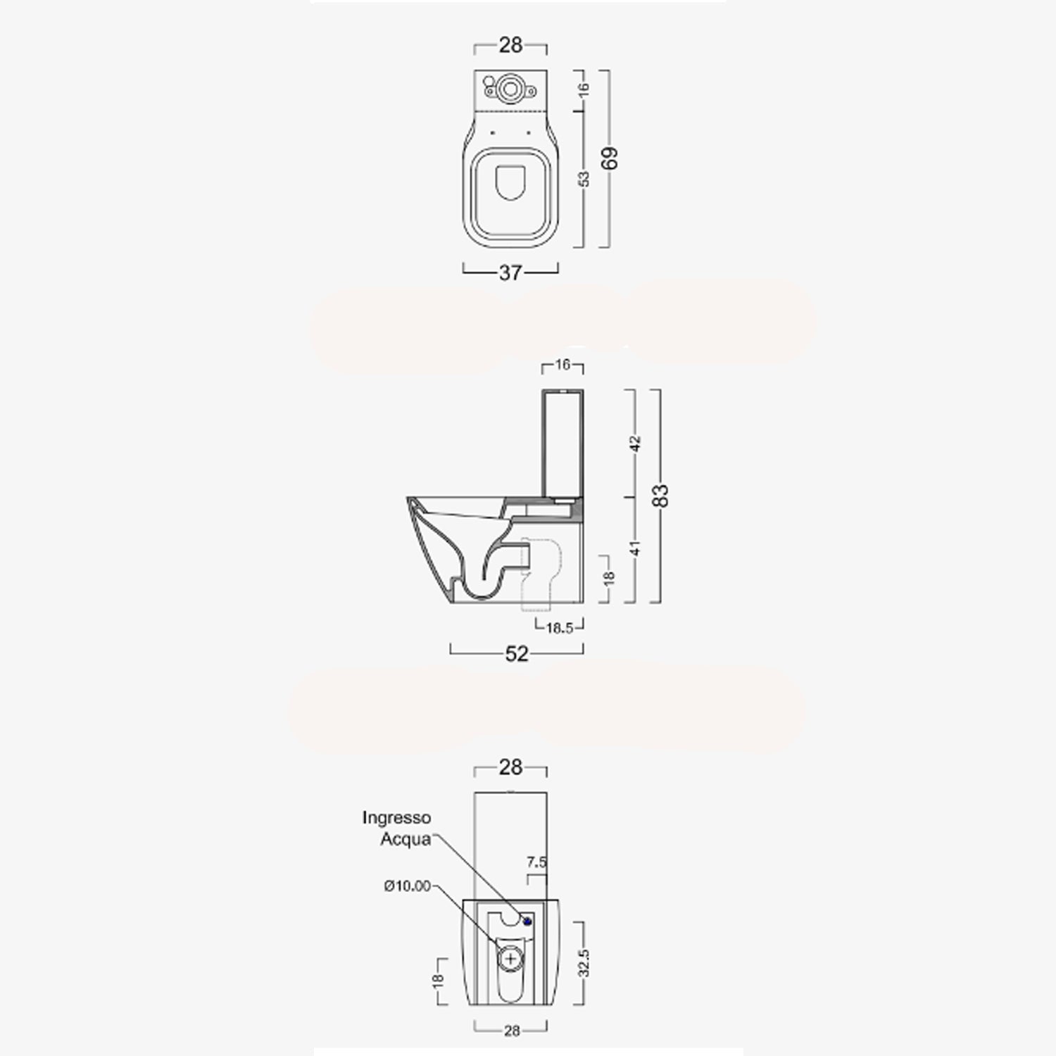  Wc monoblocco modello F50 Domus Falerii 69x37 cm con sedile a chiusura tradizionale