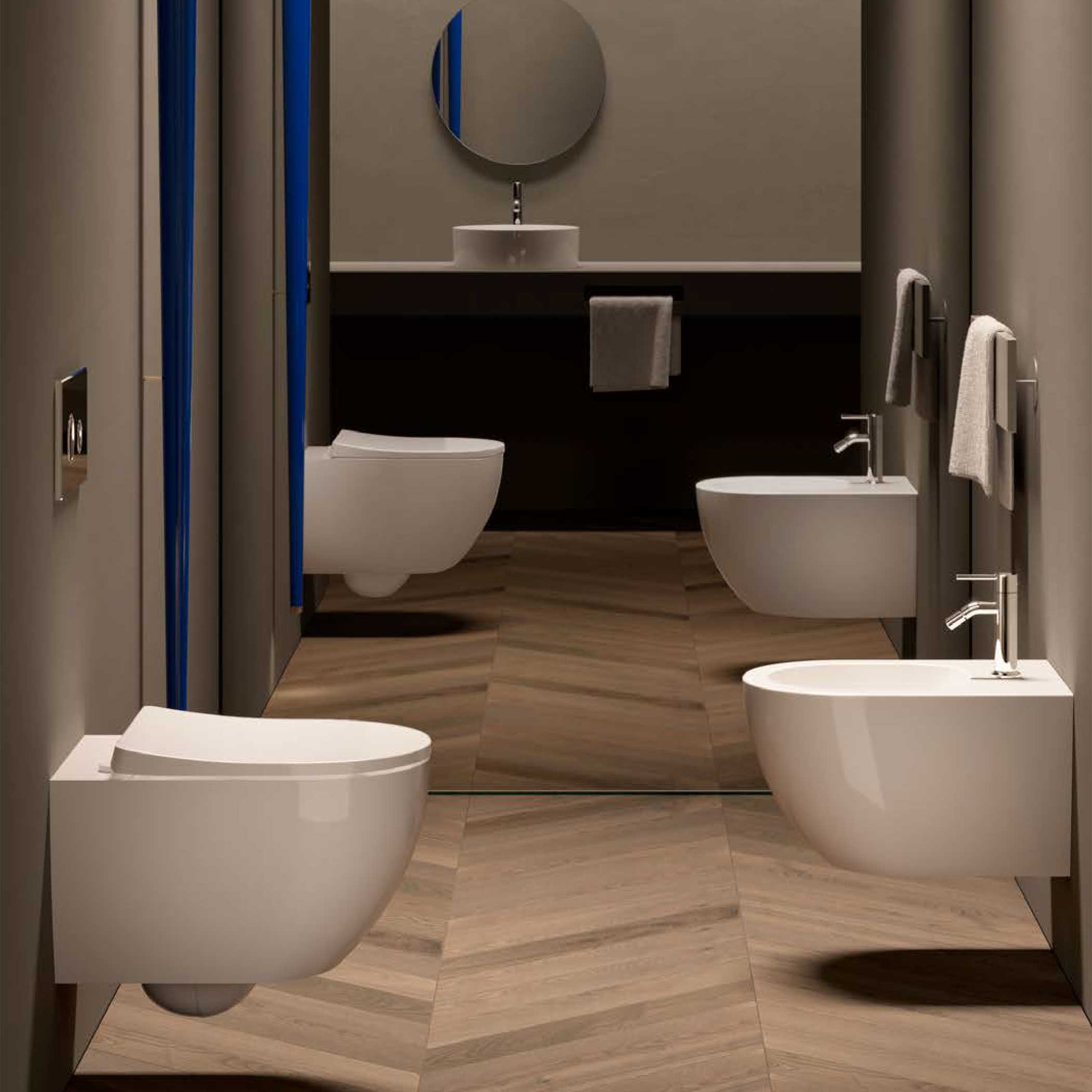 Coppia di WC e bidet sospeso Domus Falerii collezione Fogliolina bianco lucido