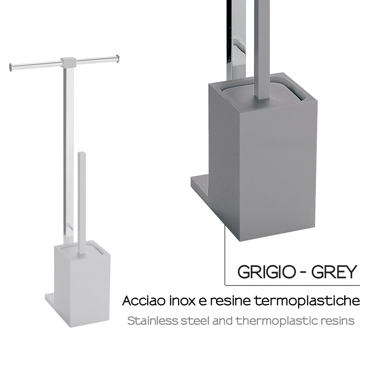  Piantana portarotolo e scopino wc in Acciaio Inox Gedy serie Rainbow - Grigio