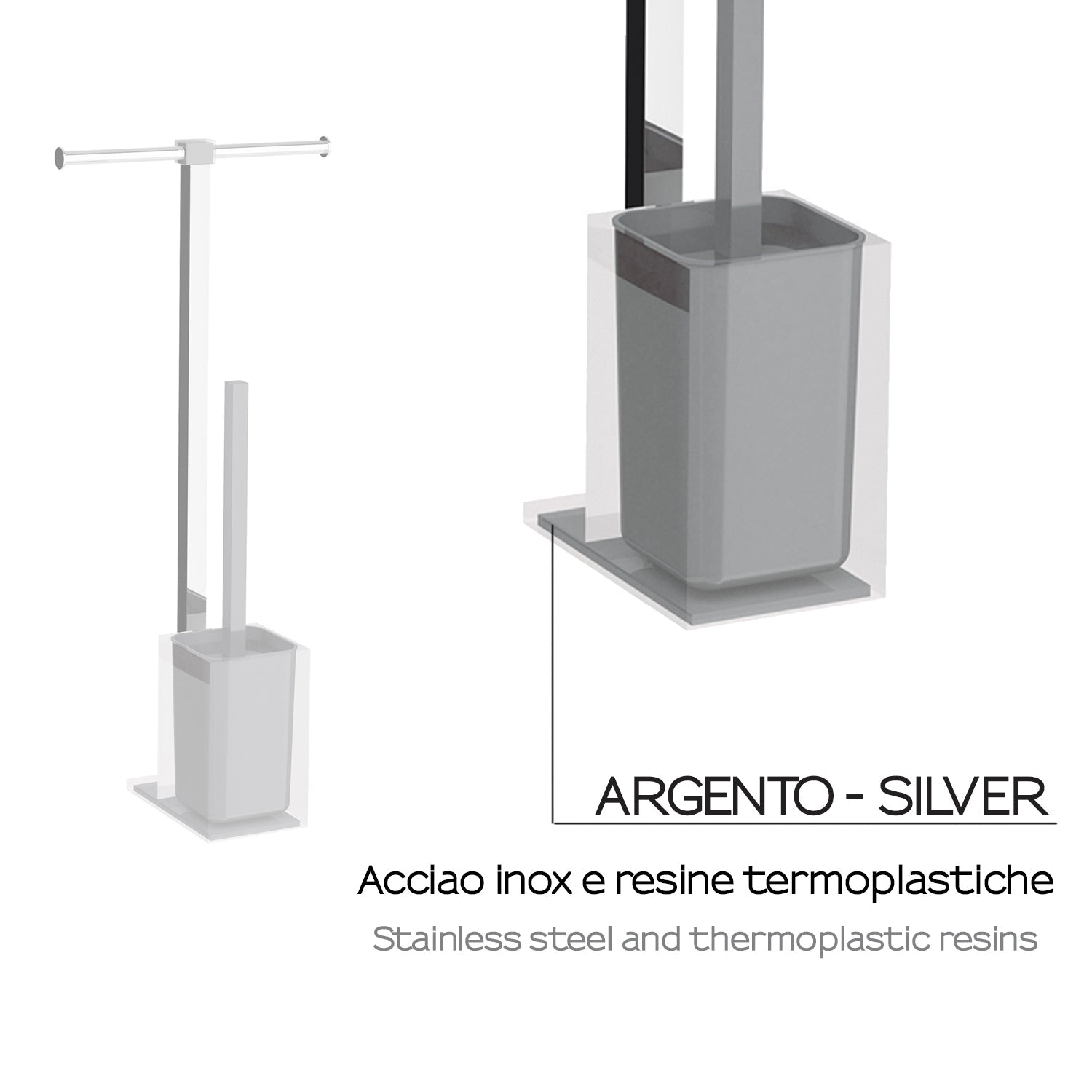  Piantana portarotolo e scopino wc in Acciaio Inox Gedy serie Rainbow - Argento