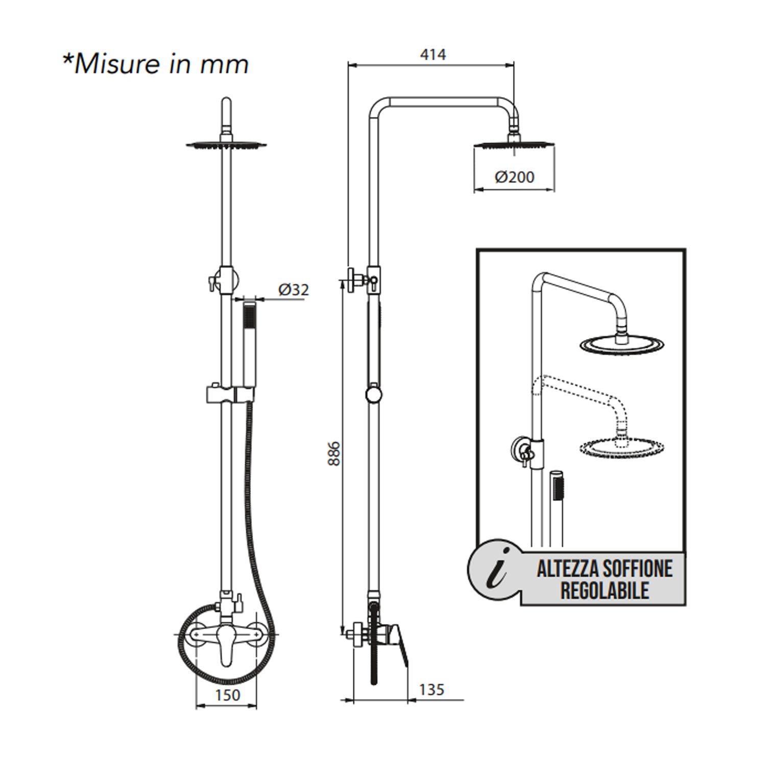 Colonna doccia con miscelatore, soffione in acciaio e tubo spiralato DocciaGo - Cromo 2
