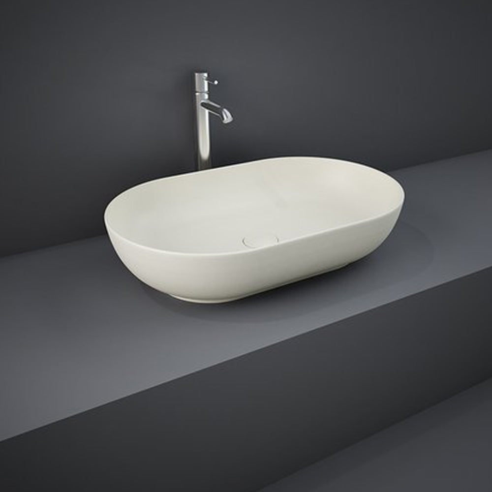  Lavabo da appoggio ovale bordi sottili Sensation in ceramica 55x35 cm- Beige Opaco