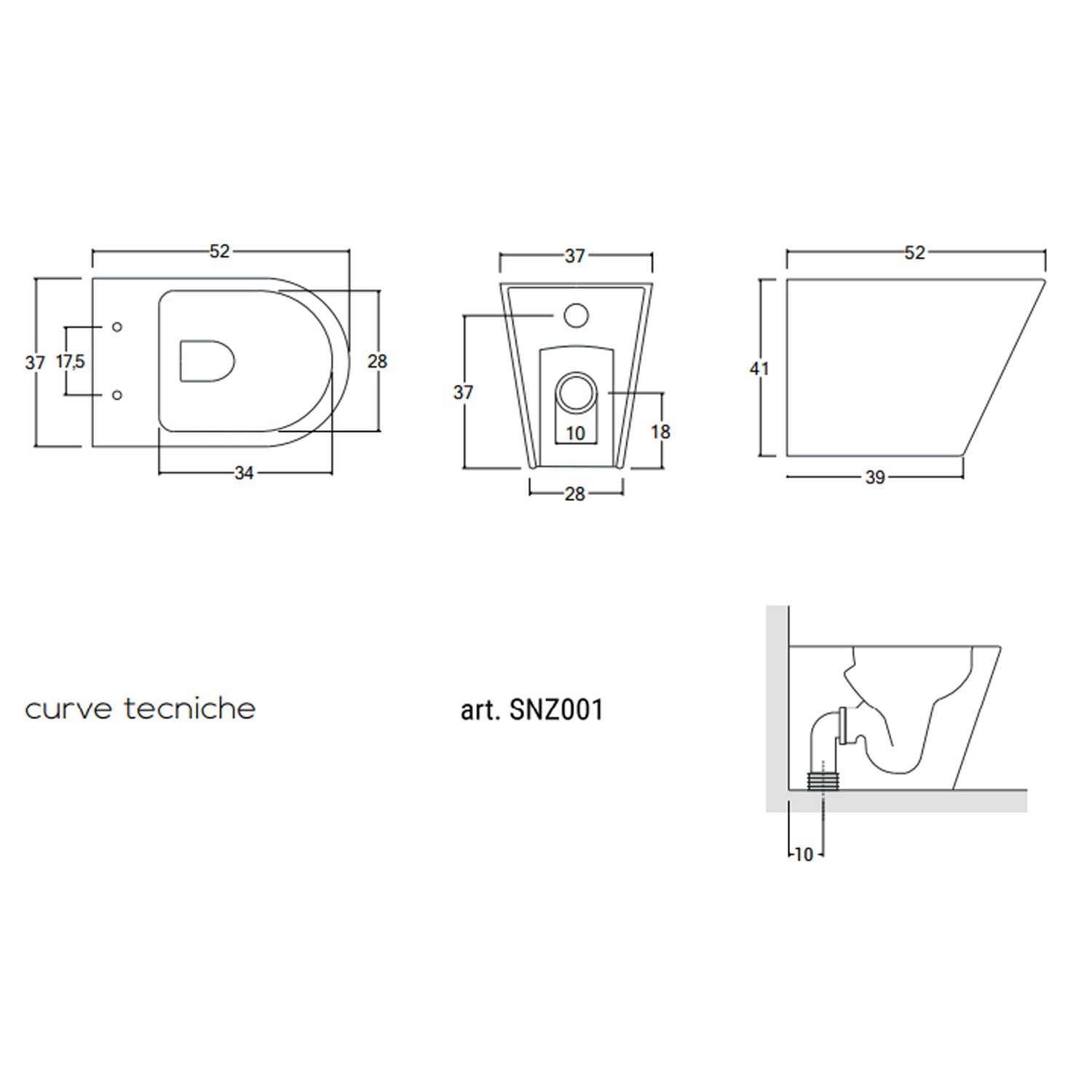Sanitari filomuro senza brida con copriwater soft close BathCore serie Cuore - L 37 x P 52 x H 41 cm 6