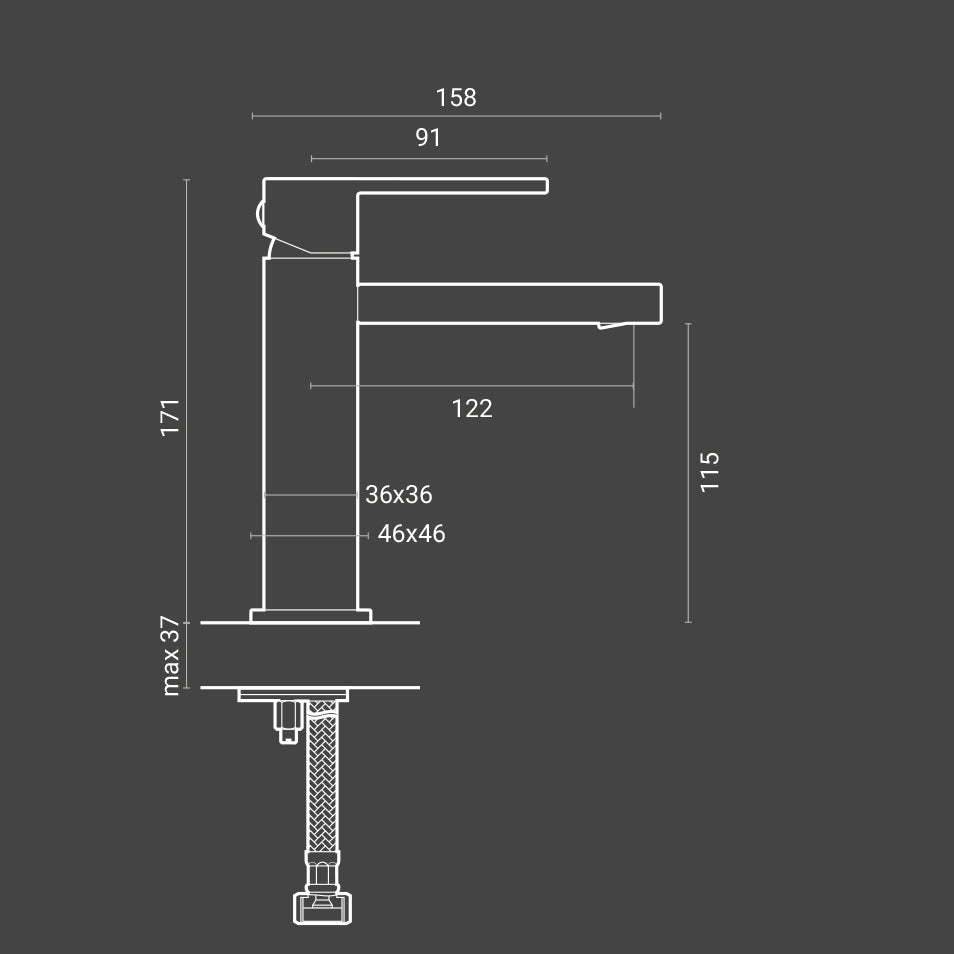 Miscelatore lavabo monocomando Nero RubiFlux Square Carbon con piletta di scarico click-clack 2