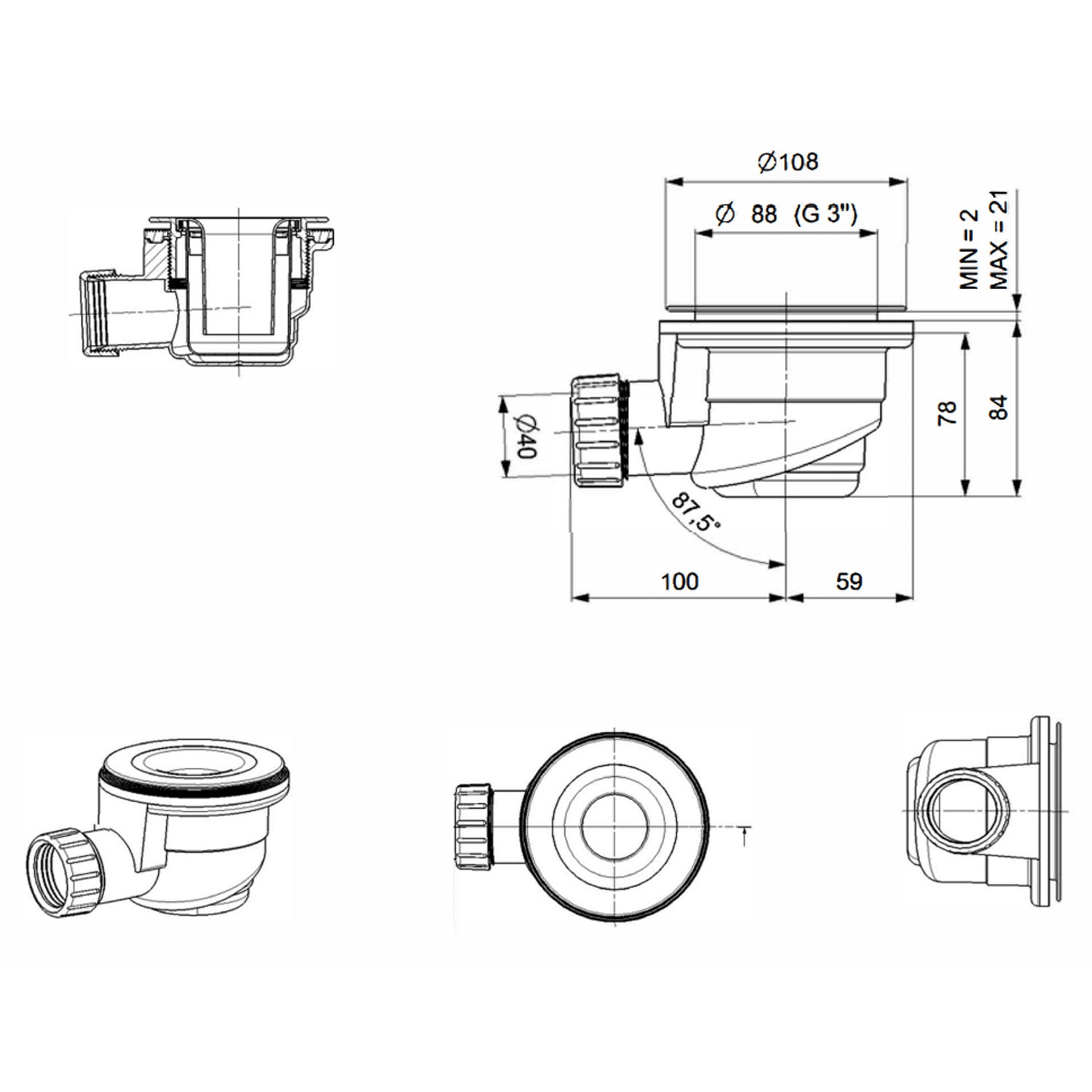 Piletta sifonata per piatti doccia linea Stone Essence ø90 mm 3