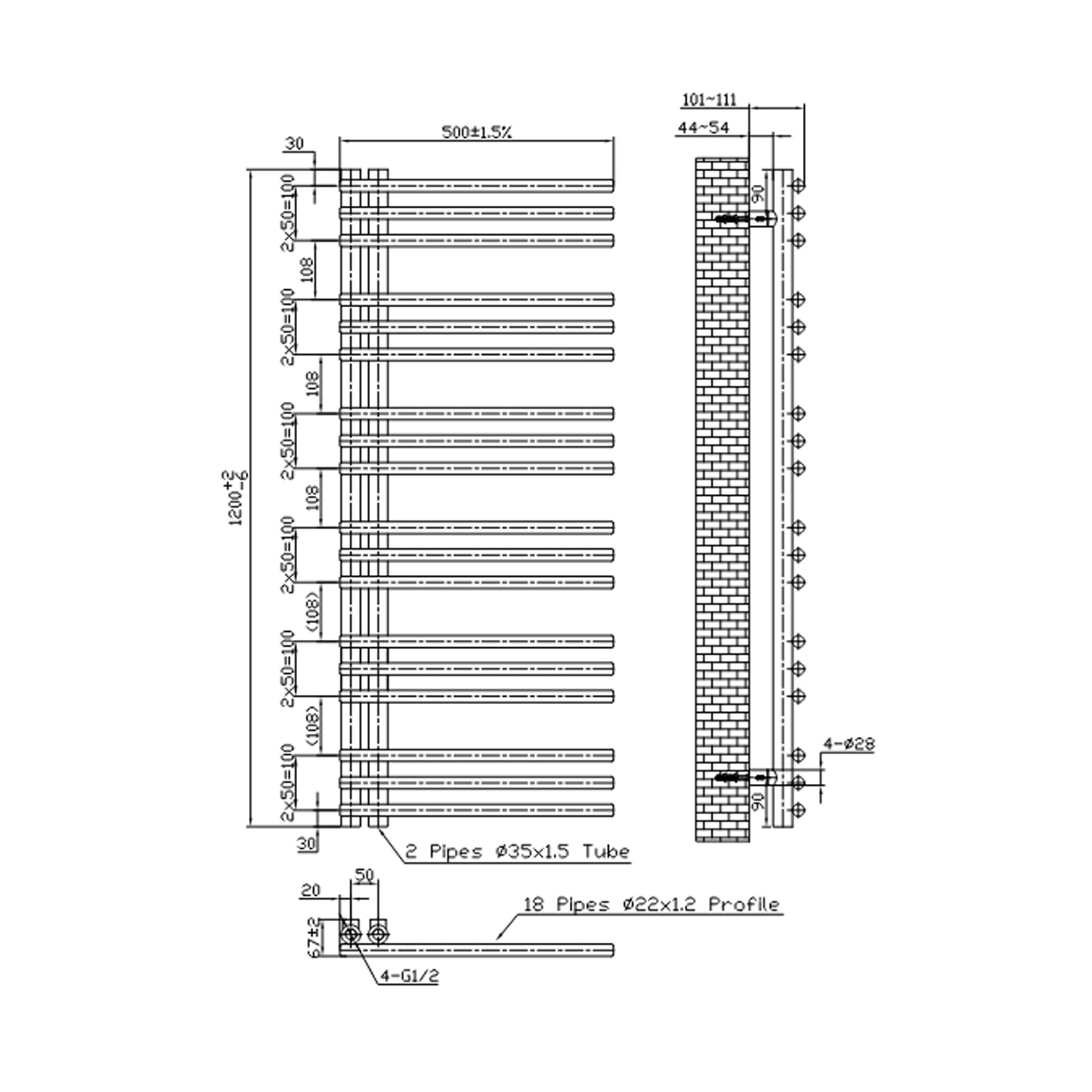  Termoarredo idraulico modello Arpa 120x50 cm e 430W - Nero by CeramicStore | Lo specialista del tuo bagno
