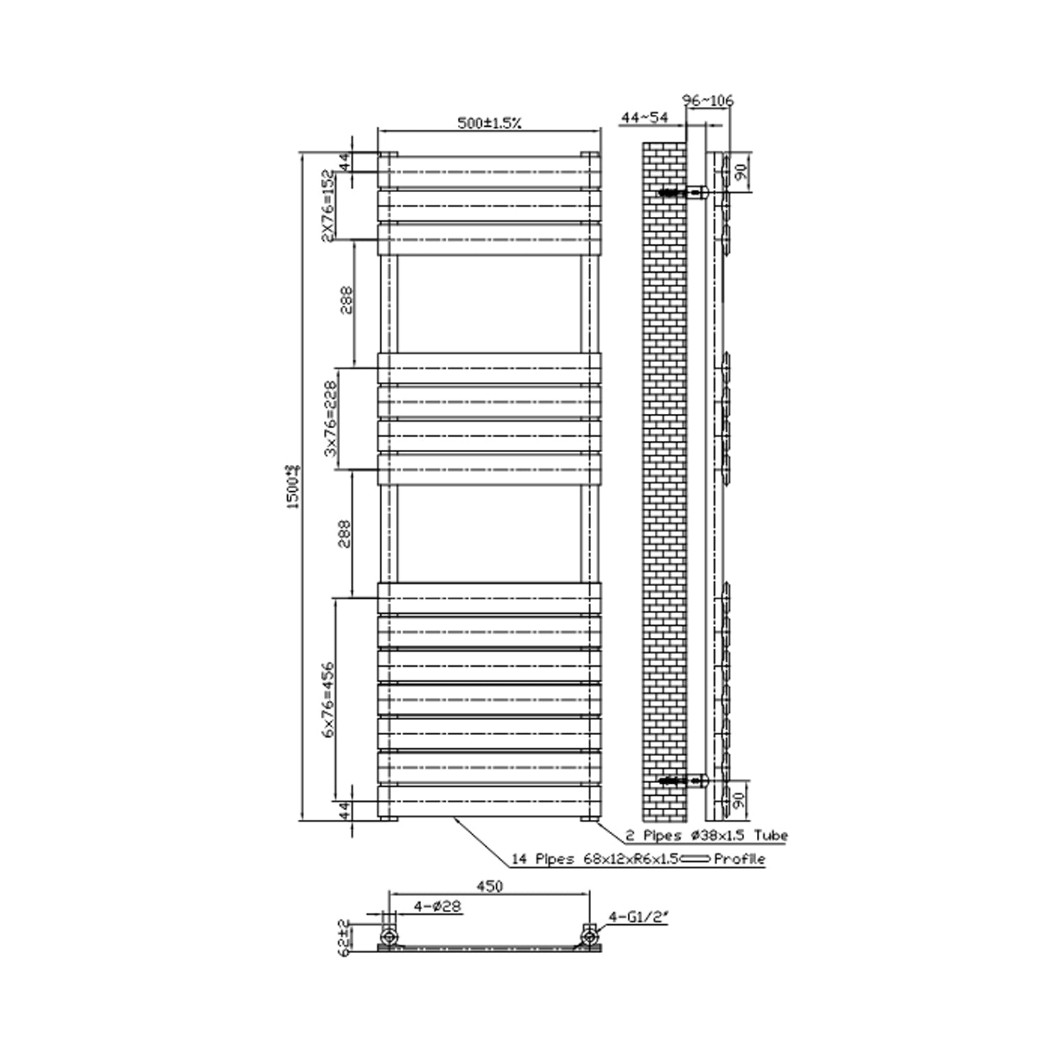  Termoarredo idraulico modello Ritmo 1513x500 mm e 683W - Bianco by CeramicStore | Lo specialista del tuo bagno