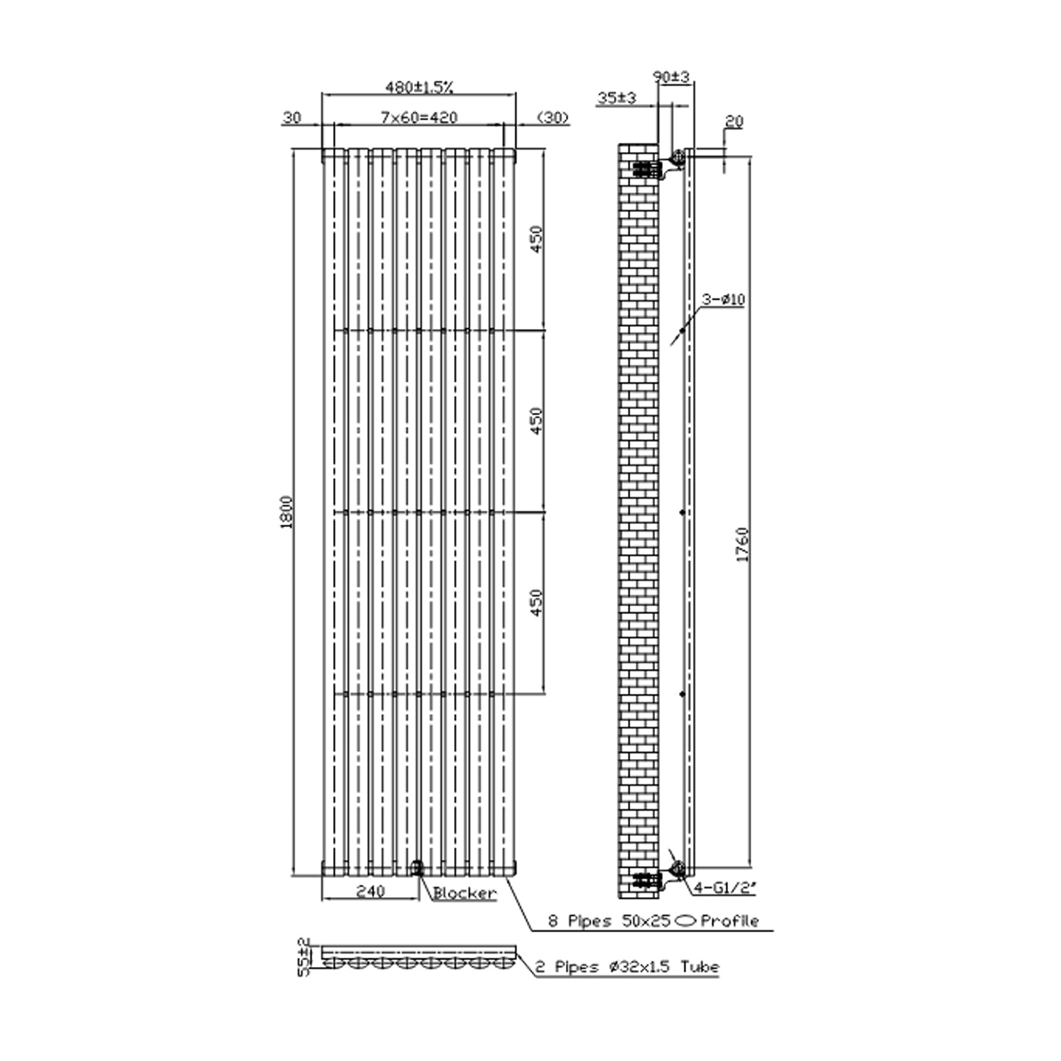  Termoarredo idraulico Singolo modello Piano 1800x480 mm e 889W - Bianco by CeramicStore | Lo specialista del tuo bagno