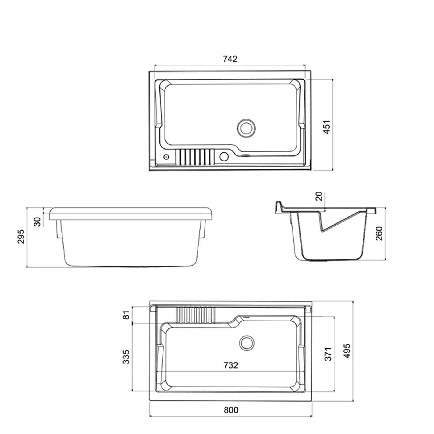 531004 - Vasca in resina Cubi&co per lavatoio 80x50 con pre-fori - 80 x 45,1 cm 3