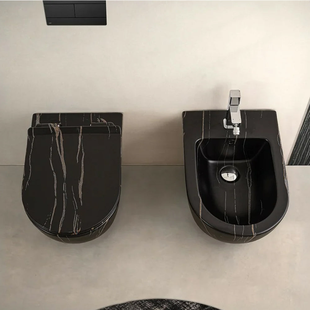 Coppia sanitari sospesi Vaso rimless e bidet serie LineaM Bathcore -Marmorizzato nero 4