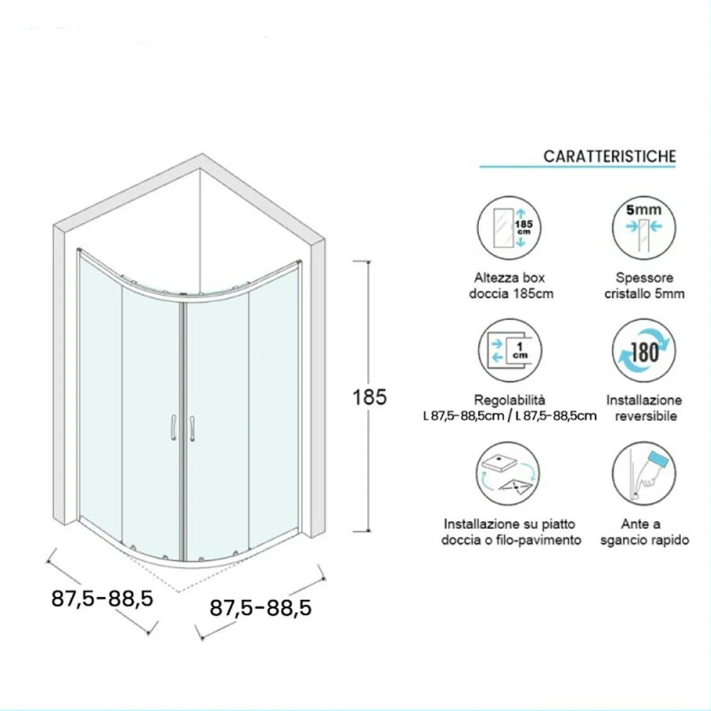 892136 - Box doccia semicircolare Modello Apollo con ante scorrevoli stampato C per piatto 90 cm - DocciaGo 2