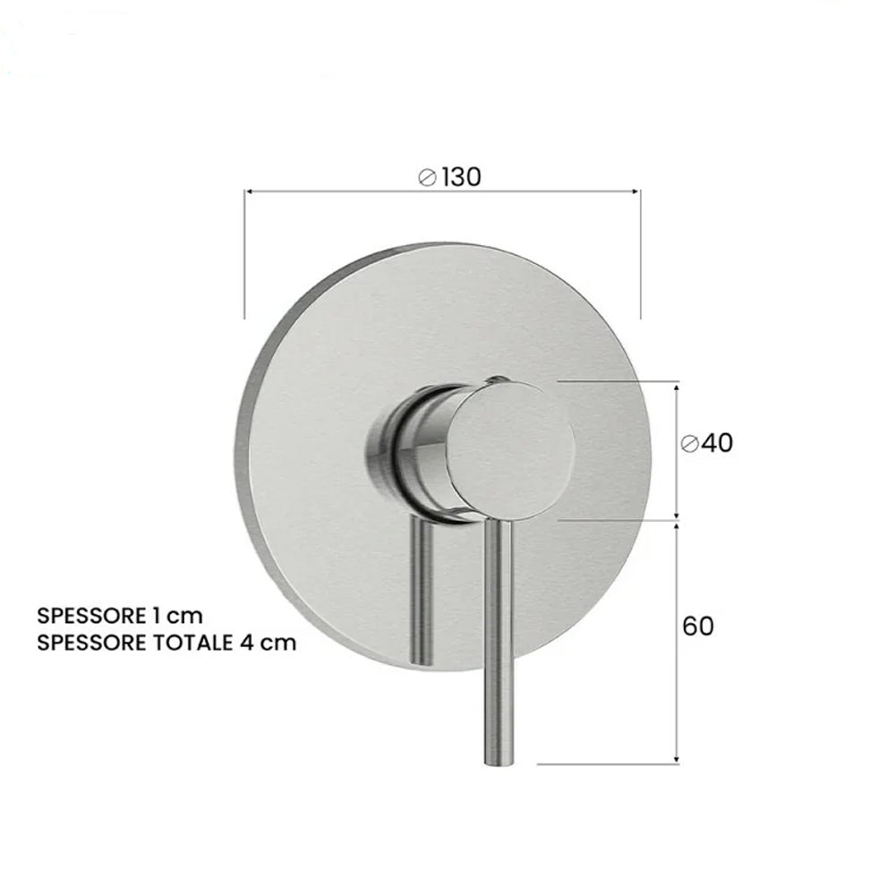Miscelatore doccia ad incasso monocomando a una via in acciaio inox Rubiflux Serie Paris Modello Gris - Spazzolato 2