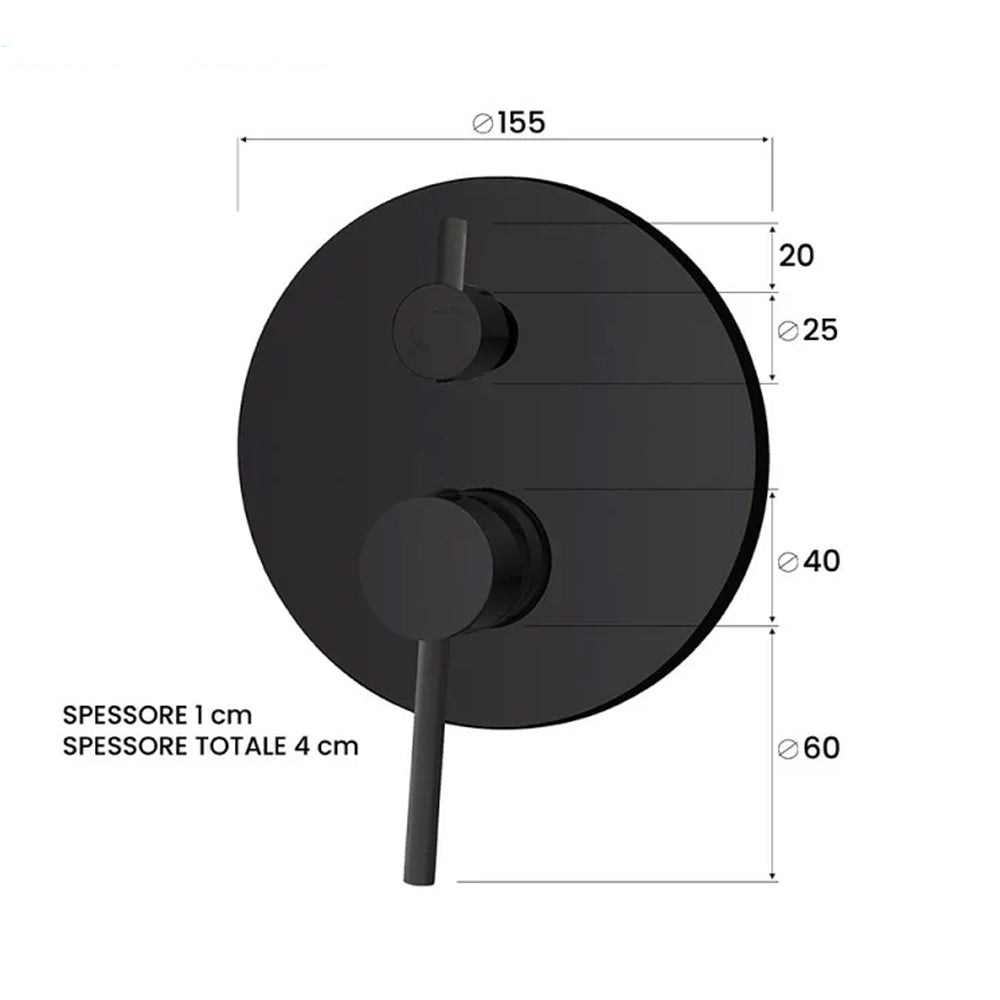 Miscelatore doccia ad incasso con deviatore a due vie in acciaio inox Rubiflux Serie Paris Modello Noir - Nero Opaco 2