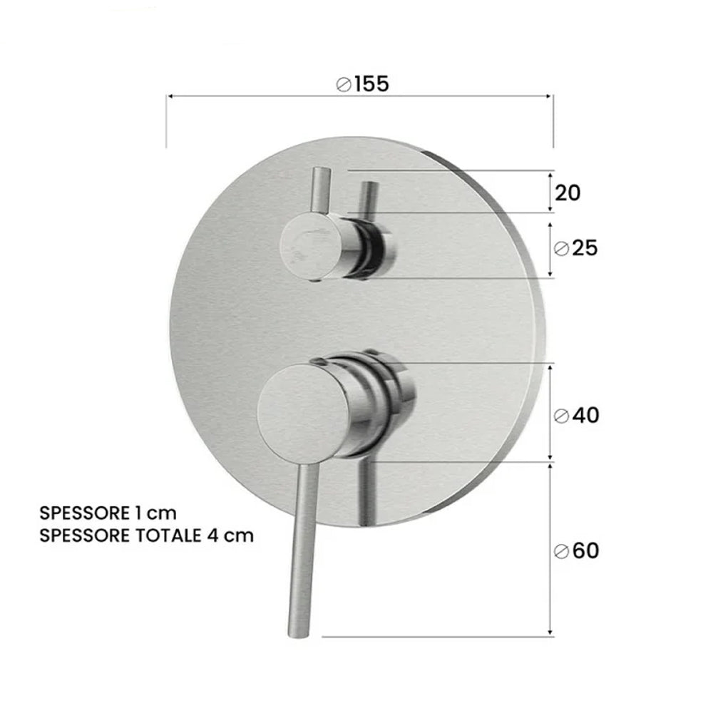 Kit miscelatore lavabo alto + bidet + doccia a due vie RubiFlux serie Paris Modello Gris con piletta clic-clac in acciaio inox - Spazzolato 7