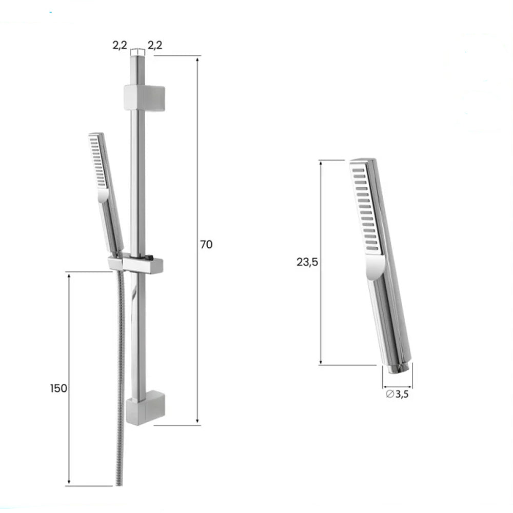 Saliscendi Doccia quadrato con doccetta quadrata monofunzionale Serie Aqua Collection DocciaGo - Cromo 2