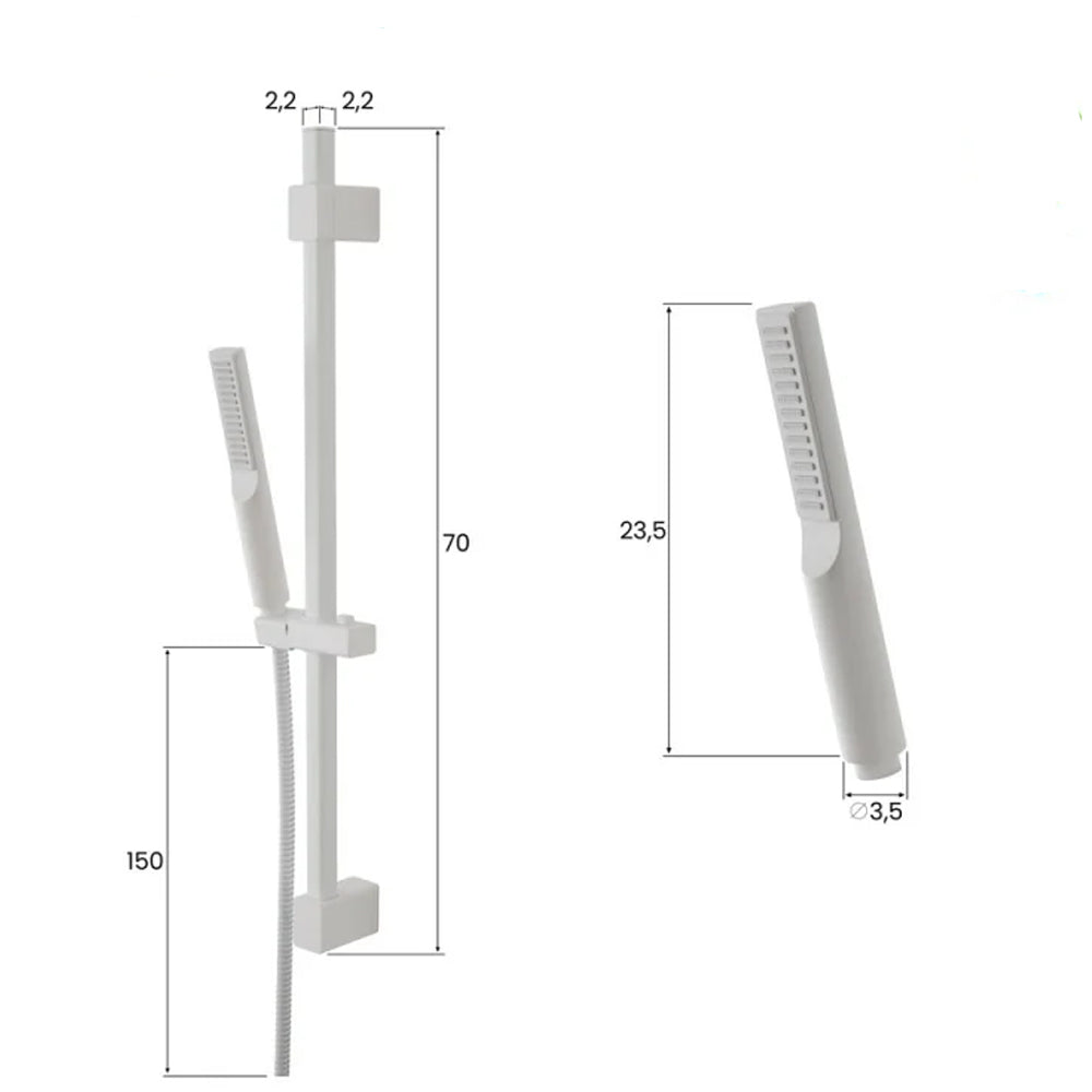 Saliscendi Doccia quadrato con doccetta quadrata monofunzionale Serie Aqua Collection DocciaGo - Bianco 2