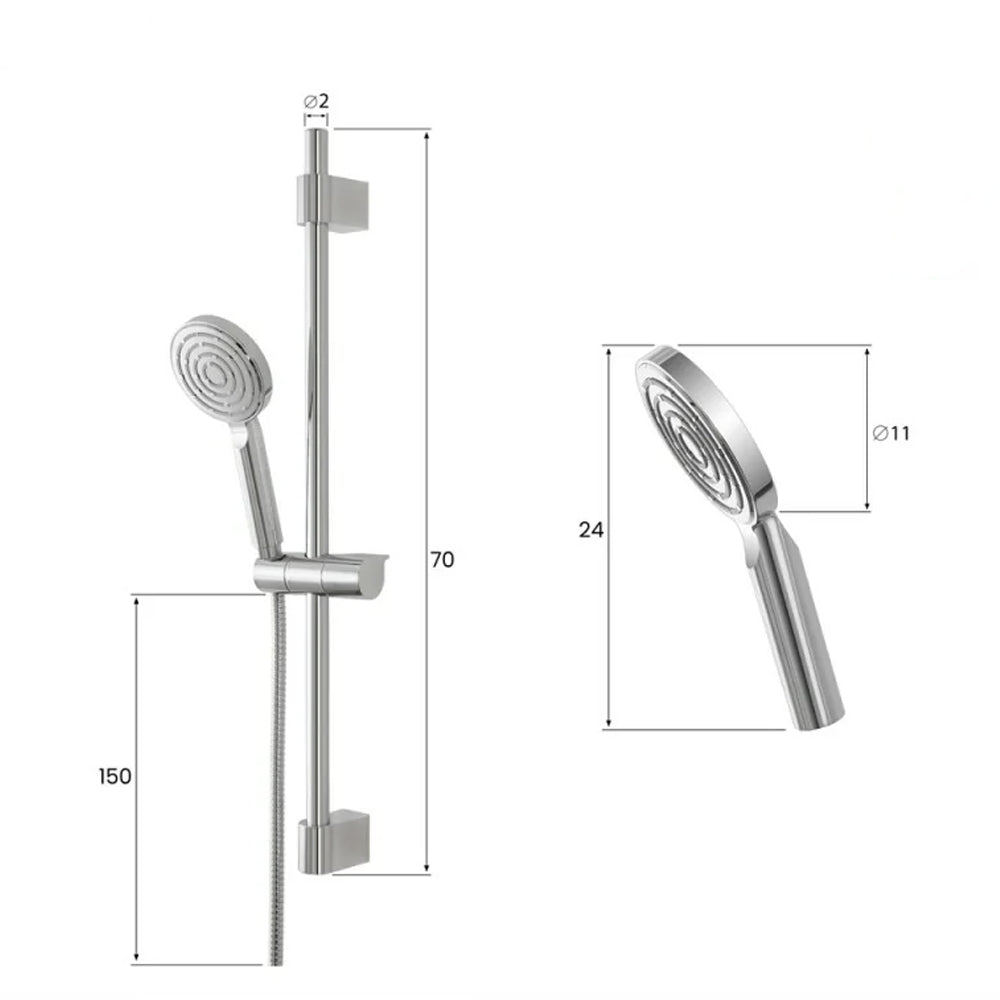 Saliscendi Doccia con doccetta rotonda monofunzione Serie Aqua Collection DocciaGo - Cromo 2