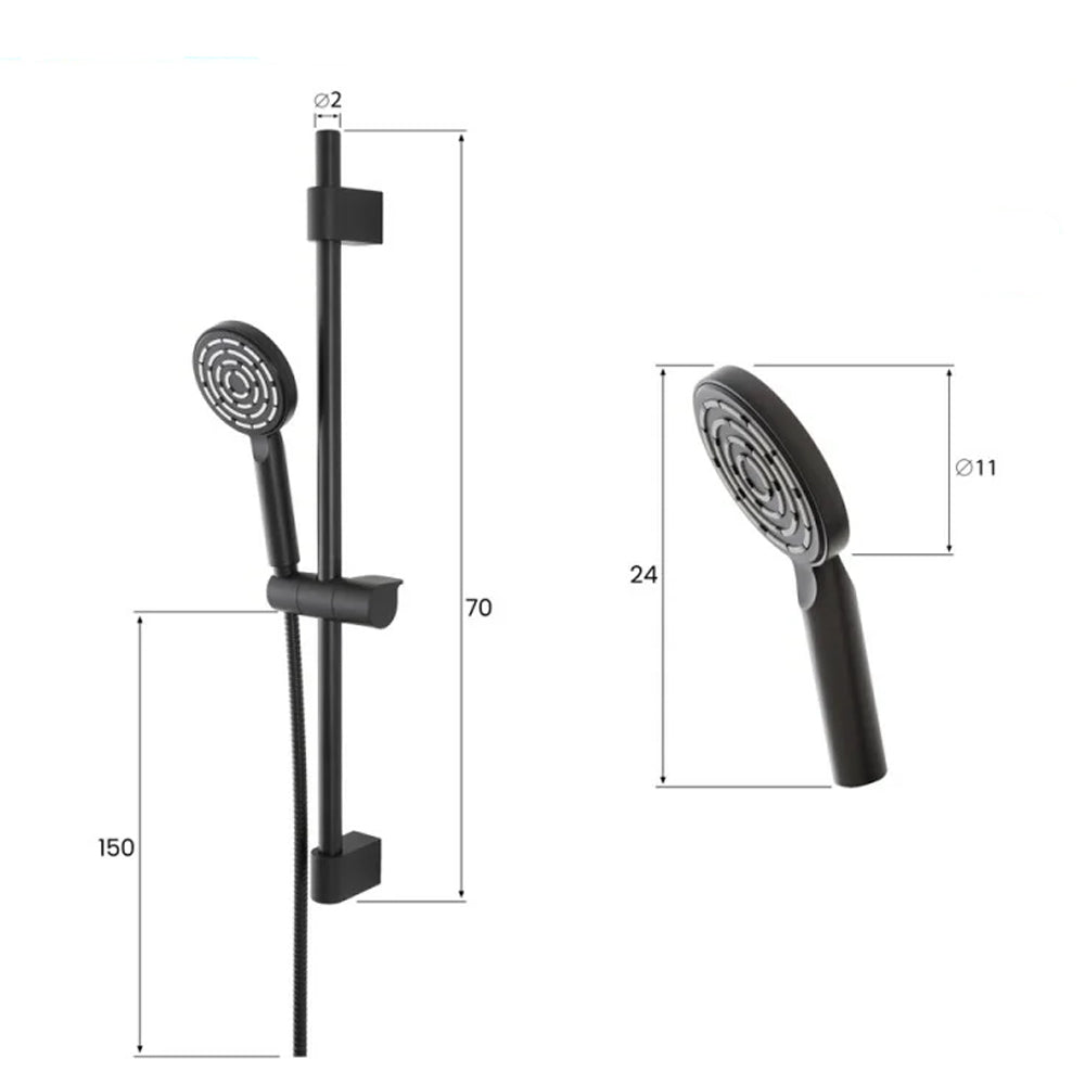 Saliscendi Doccia con doccetta rotonda monofunzione Serie Aqua Collection DocciaGo - Nero 2