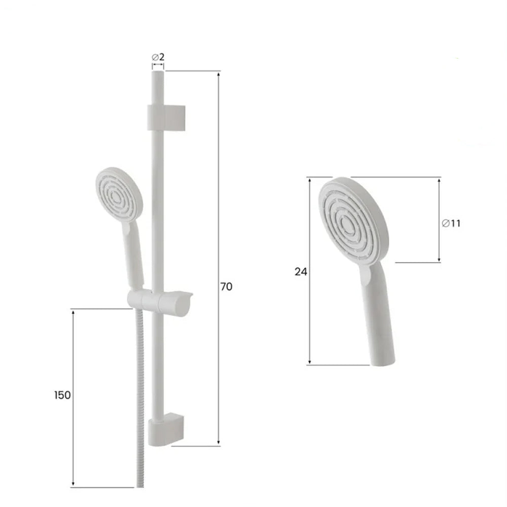 Saliscendi Doccia con doccetta rotonda monofunzione Serie Aqua Collection DocciaGo - Bianco 2