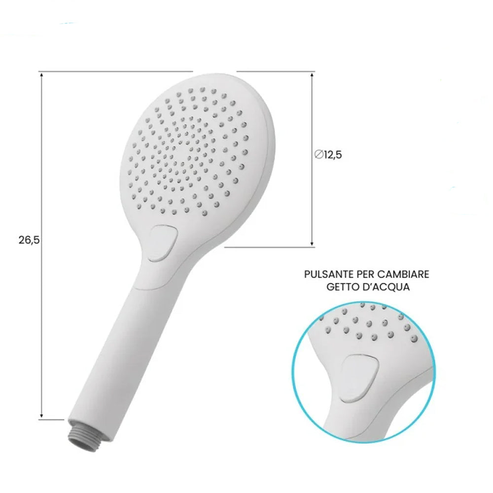 Doccetta rotonda 3 funzioni Anticalcare Serie Aqua Collection DocciaGo in ABS 26,5x12,5 cmâ€“ Bianco 2