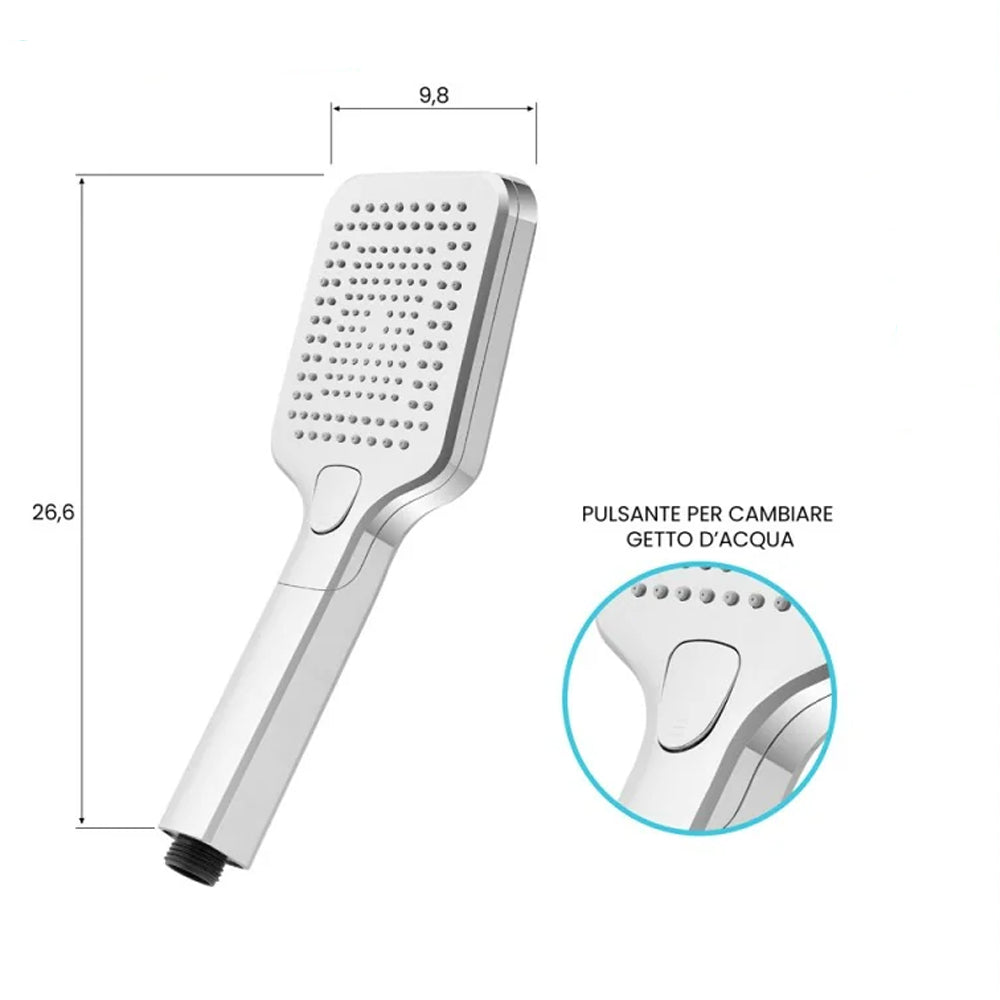 Doccetta quadrata 3 funzioni Anticalcare Serie Aqua Collection DocciaGo in ABS 26,6 x 9,8 cmâ€“ Cromo 2