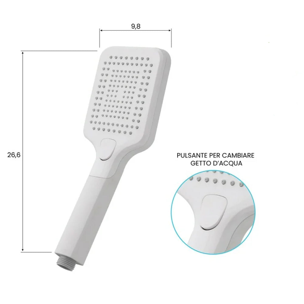 Doccetta quadrata 3 funzioni Anticalcare Serie Aqua Collection DocciaGo in ABS 26,6 x 9,8 cmâ€“ Bianco 2