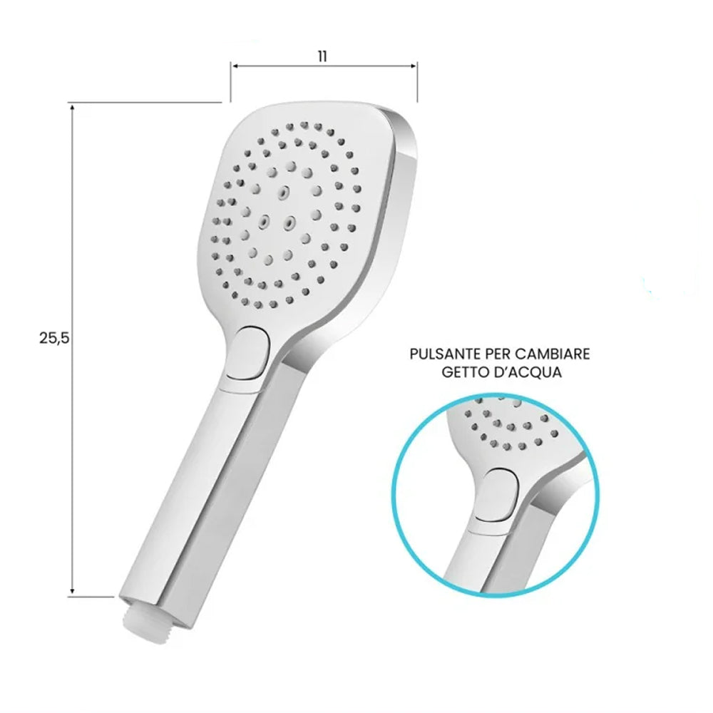 Doccetta quadrata 3 funzioni Anticalcare Serie Aqua Collection DocciaGo in ABS 25,5x11 cm - Cromo 2