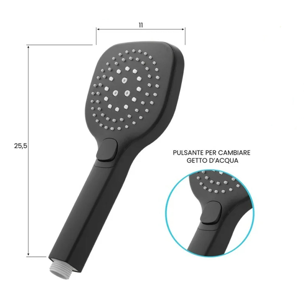 Doccetta quadrata 3 funzioni Anticalcare Serie Aqua Collection DocciaGo in ABS 25,5 x 11 cm - Nero 2