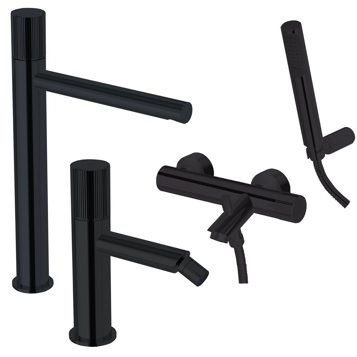 Set di miscelatori lavabo alto-bidet-vasca con doccetta Paffoni Jo Nero Opaco by CeramicStore | Lo specialista del tuo bagno