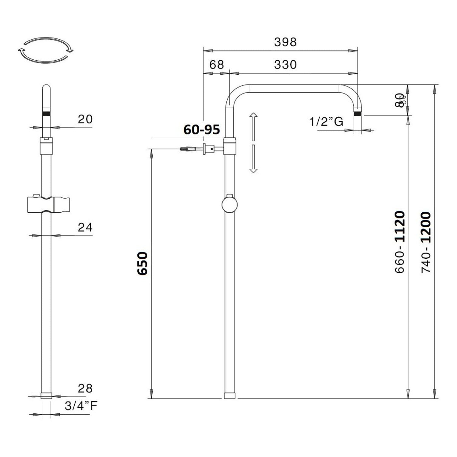  Colonna doccia C40 regolabile e orientabile con soffione Vienna e attacco 3/4F by CeramicStore | Lo specialista del tuo bagno